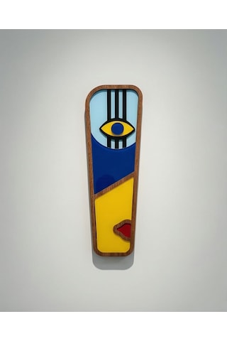 El Yapımı Modern Ahşap Duvar Dekoru - Göz Ve Dudak Motifli Renkli Soyut Sanat Paneli 1