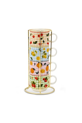 Karaca Fruit Picnic 4 Kişilik Standlı Çay Fincan Takımı 160 Ml Çok Renkli