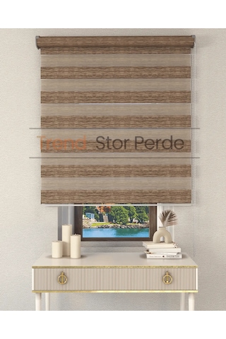 Kahve Etek Dilimsiz Zebra Stor Güneşlik Perde Kahve