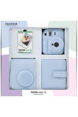 Fujifilm Instax Mini 12 Fotoğraf Makinesi + 10'lu Film Kare Albüm + Deri Kılıf  Mavi