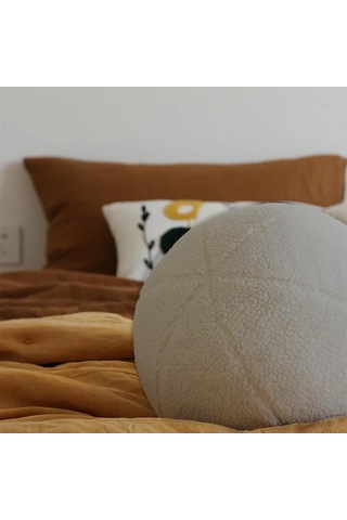 Woodesk Ballo, Dekoratif Top Kırlent, Yastık, Çap 25 Cm, Bej Renk