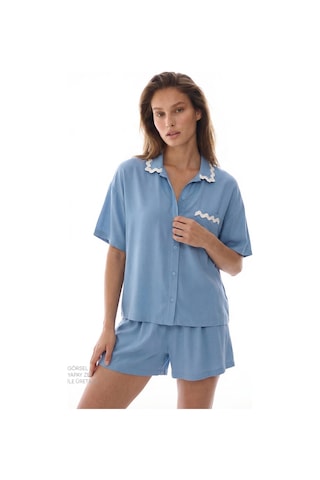 Penti Mavi Serenity Gömlek Şortlu Pijama Takımı Bl85