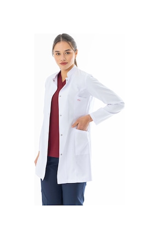 Hakim Yaka Orta Boy Kadın Doktor Önlüğü Alpaka Kumaş Beyaz Bko002 Beyaz