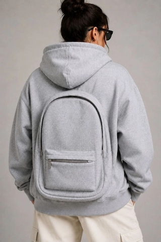 Velmora Fashion Kadın 3 İplik Şardonlu Tam Fermuarlı Kapüşonlu Arka Çanta Detaylı Sweatshirt - Gri