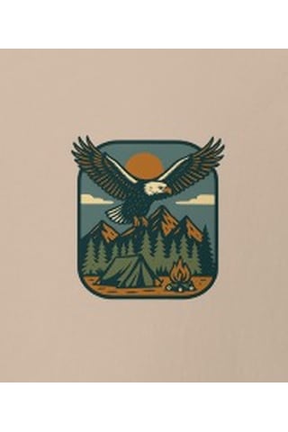 Wildstyle Kartal Renkli Vintage Yaban Hayat Doğa Dağ Rozet Baskılı Unisex Bisiklet Yaka Pamuklu Tişört Camel