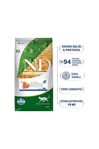 N&D Düşük Tahıllı Somonlu Kısırlaştırılmış Yetişkin Kedi Maması 10 KG