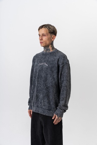 Respire Erkek Divided Baskılı Yıkamalı Bisiklet Yaka Oversize Sweatshirt Siyah