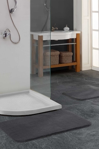 Elart Banyo Paspas Takımı 2li Kaydırmaz Tabanlı Peluş Antrasit