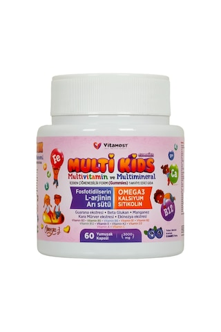 Vitamost Multi Kids Multivitamin ve Multimineral içeren Takviye Edici Gıda 60 Yumuşak Kapsül