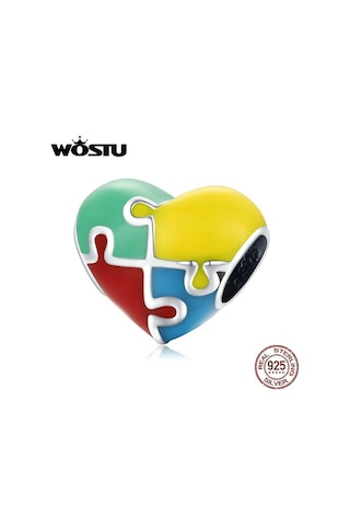 Wostu 925 Ayar Gümüş Charm Aşk Yapboz Renkli Boncuk Kolye Fit Bilezik Kolye Kadınlar Takı İçin, Seçenekler: 925 Silver
