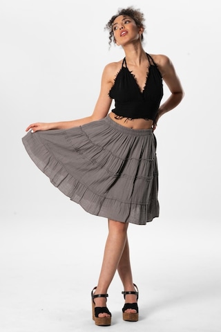 Benan Beli Lastikli Kısa Yazlık Müslin Etek Gri Gri-gri Gri