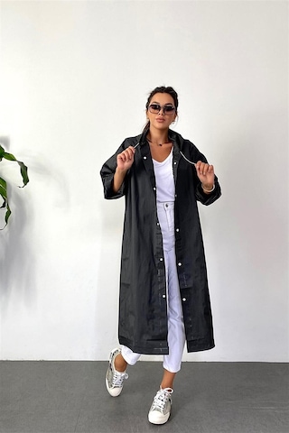 Unisex Kadın Ve Erkek Yağmurluk %100 Eva Çıtçıtlı Kapüşonlu Siyah