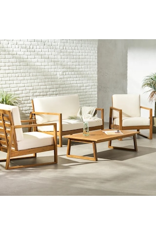 Rhiaconcept Marlee Dış Mekan Ahşap Bahçe Ve Balkon 2+1+1 Koltuk Takımı Ceviz