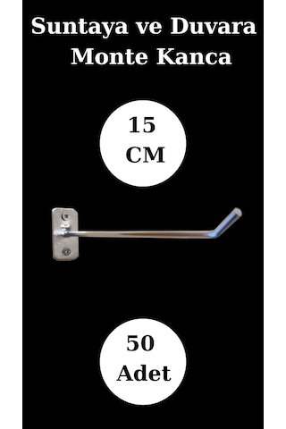 50 Adet 15 Cm Suntaya Kanca Duvara Monte Kanca Çok Amaçlı Kanca Krom