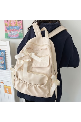 Geeksen Nylon Rüzgarlı Desenli Çok Bölmeli Askılı Çanta - Bej 30x15x40 Cm, 0.42 Kg Bej