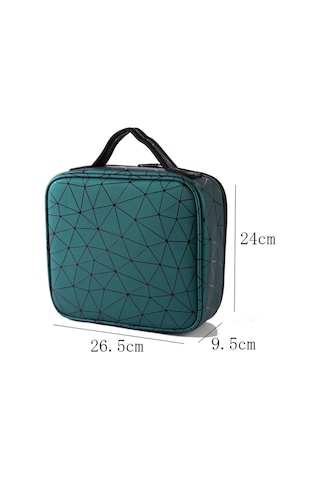 Sones Su Geçirmez Kozmetik Kutusu Bölmeli Kozmetik Çantası Büyük Kapasiteli Eşkenar Dörtgen Pu Kozmetik Saklama Kutusu Yeşil
