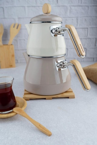 Lumino Bambu Kulplu Çaydanlık Takımı Bej