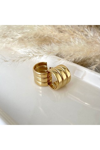 Üçlü Bombeli Halka Gold Çelik Küpe