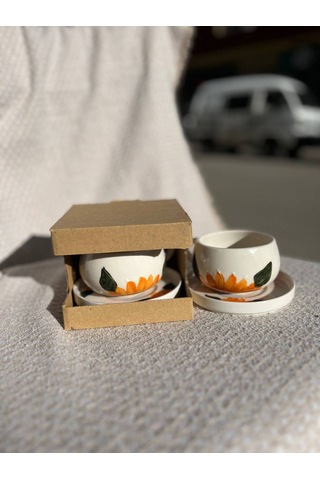 El Yapımı Seramik Kupa, Mug, Türk Kahvesi Bardağı Çiçek Desenli