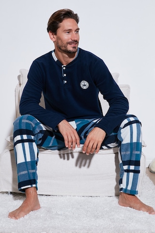 Buratti Ekoseli Regular Fit Düğmeli Bisiklet Yaka Kışlık Polar Erkek Pijama Takımı 60961008 Lacivert