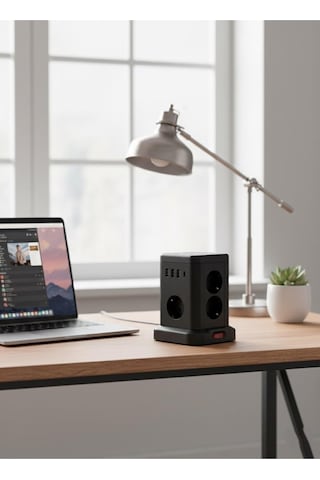 Akım Korumalı Priz Kablosuz Şarj İstasyonu 7x Soket 3x Usb 1xtype-c Kablolu Grup Priz Çoğaltıcı 2 M
