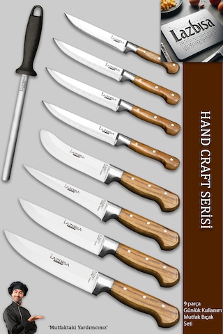 Hand Craft Mutfak Bıçak Seti Et Sebze Bıçağı Masat 9 Lu Mft-257 Ahşap