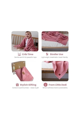 %100 Organik Pamuk Bebek Örgü Battaniye ve Hediye Kutusu Yumuşak Toddler, Beşik Ve Bebek Arabası Battaniyesi. Yeni Doğanlar İçin Nötr Kundak Ve Alma Battaniyesi, 30x40 Berry