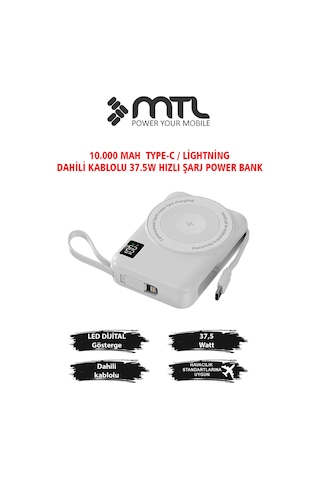 Magsafe Uyumlu 3in1 37,5 Watt Hızlı Şarj Powerbank Watch Ve Airpods Şarj Destekli Mt4580 Beyaz
