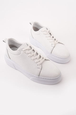 Muggo Leons Hakiki Deri Erkek Kalın Taban Bağcıklı Günlük Casual Sneaker Beyaz