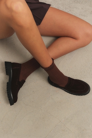 Muggo Paradise Hakiki Deri Kalın Taban Günlük Casual Makosen Kadın Loafer Ayakkabı Kahve Süet