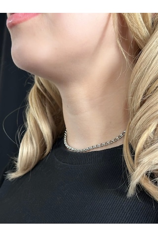 Oval Model Choker Çelik Zincir Kolye Choker Serisi Silver