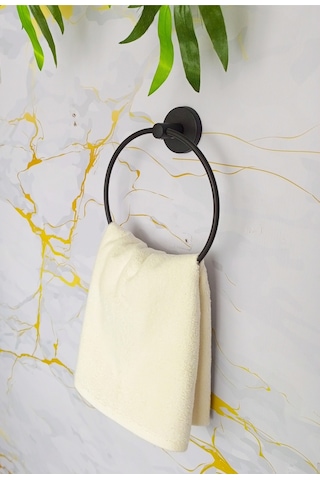 Yapışkanlı 2 Katlı Banyo Rafı,yuvarlak Havluluk,tuvalet Kağıtlığı, Bornozluk Siyah
