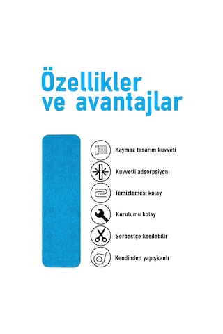 Halifleks Yapışkan Tabanlı Merdiven Basamak Paspası Rip Halı Kaymaz Tabanlı - Boncuk Mavi Boncuk Mavi