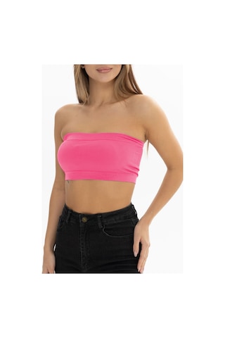 Mistirik Palude Model Straplez Bluz Örme Semaless Mdeol Bluz Bondeo Pembe Renk Pembe