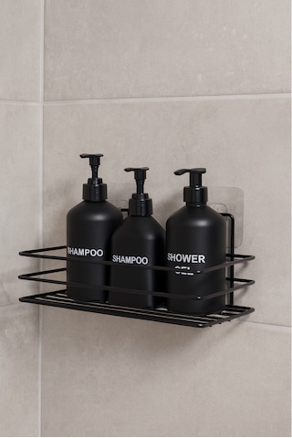 Yapışkanlı Paslanmaz Siyah Banyo Düzenleyici Organizer - Şampuanlık Siyah