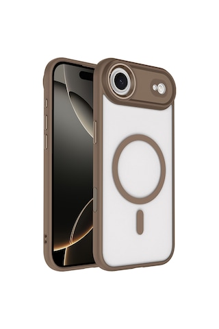 Nourthkiingdom Apple Uyumlu iPhone 17 Air Kılıf Wireless Şarj Özellikli Zore Krom M-safe Silikon Kapak - Desert Gold Altın