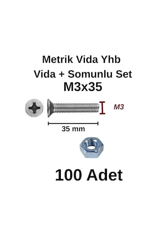 Tuğra Hırdavat M3x35mm Metrik Vida Yhb - Somunlu 100'lü Takım 0-0