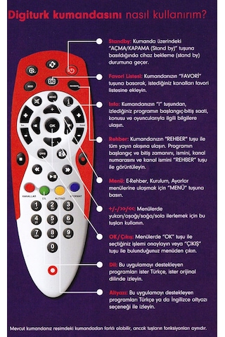 Digiturk Hd Plus Kırmızı Uzaktan Kumanda 2 Pil