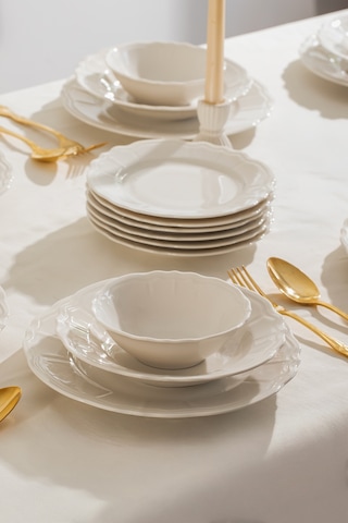 Porsima 4427 Tiffany Yemek Takımı 24 Parça 6 Kişilik Yemek Seti Beyaz