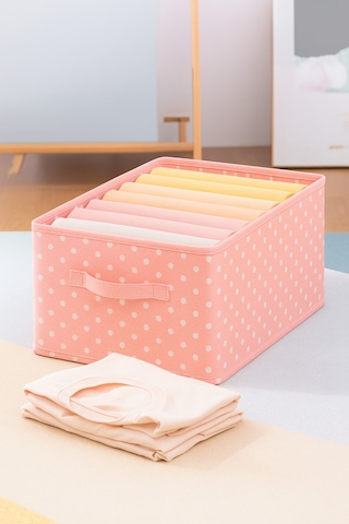 Serstil 2 Adet - Kıyafet Saklama Kutusu Katlanabilir Dolap Içi Düzenleyici 45x25x20cm - Pembe Benekli Pembe Puantiye