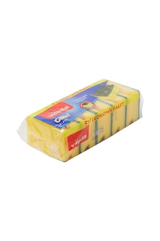 Vileda 141125 Oluklu Hijyenik Bulaşık Süngeri, Tırnak Koruyuculu, 5'li Ekonomik Paket, Yeşil 3lü Paket