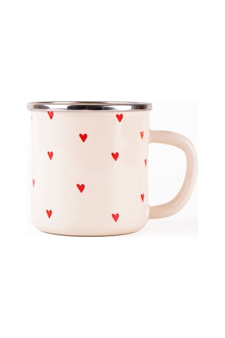 Cupid Kalp Desenli Emaye Kupa Krem