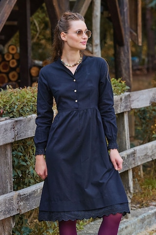 Hakim Yaka Beli Lastikli Dantelli Kışlık Elbise Siyah