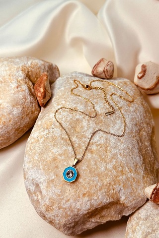 Zirkon Taşlı Mavi Mineli Tektaş Kadın 316l Çelik Zincir Kolye