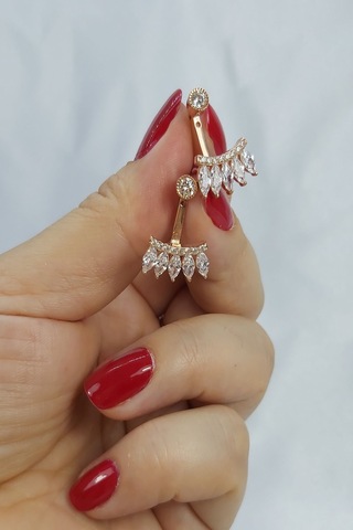 925 Ayar Rose Renk Baget Taç Model Gümüş Küpe