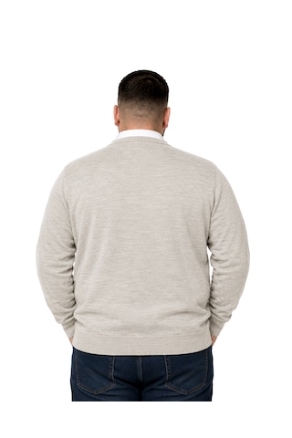 Battalmoda Erkek Büyük Beden Bej Cepli Düğmeli Triko Hırka 3xl-4xl-5xl-6xl