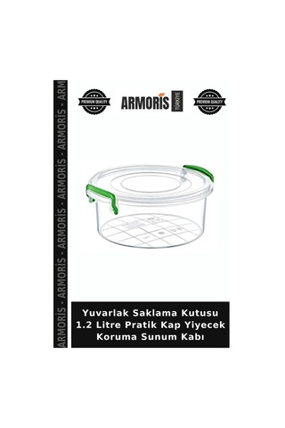 Yuvarlak Saklama 1.2 Litre Pratik Kap Yiyecek Koruma Sunum Kabı Çok Renkli