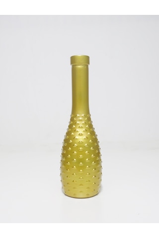 Missi Gold İnce Kabartmalı Cam Vazo 26 Cm