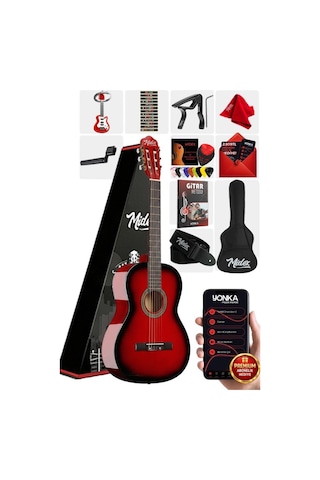 Midex Cg-270rd Kırmızı Renk Klasik Gitar 4/4 Yetişkin Boy Sap Ayarlı Full Set