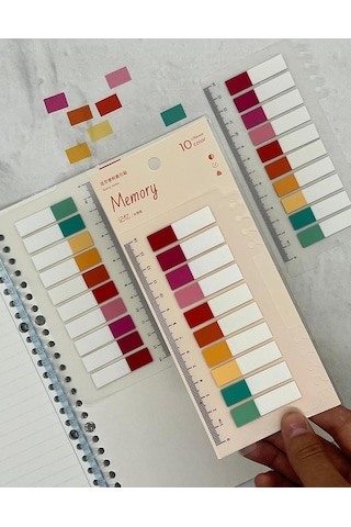 10 Yarım Renkli Cetvelli Memory Şeffaf Pet İndeks Sticker/index/post-it/postit/kitap Ayracı/not Kağıdı